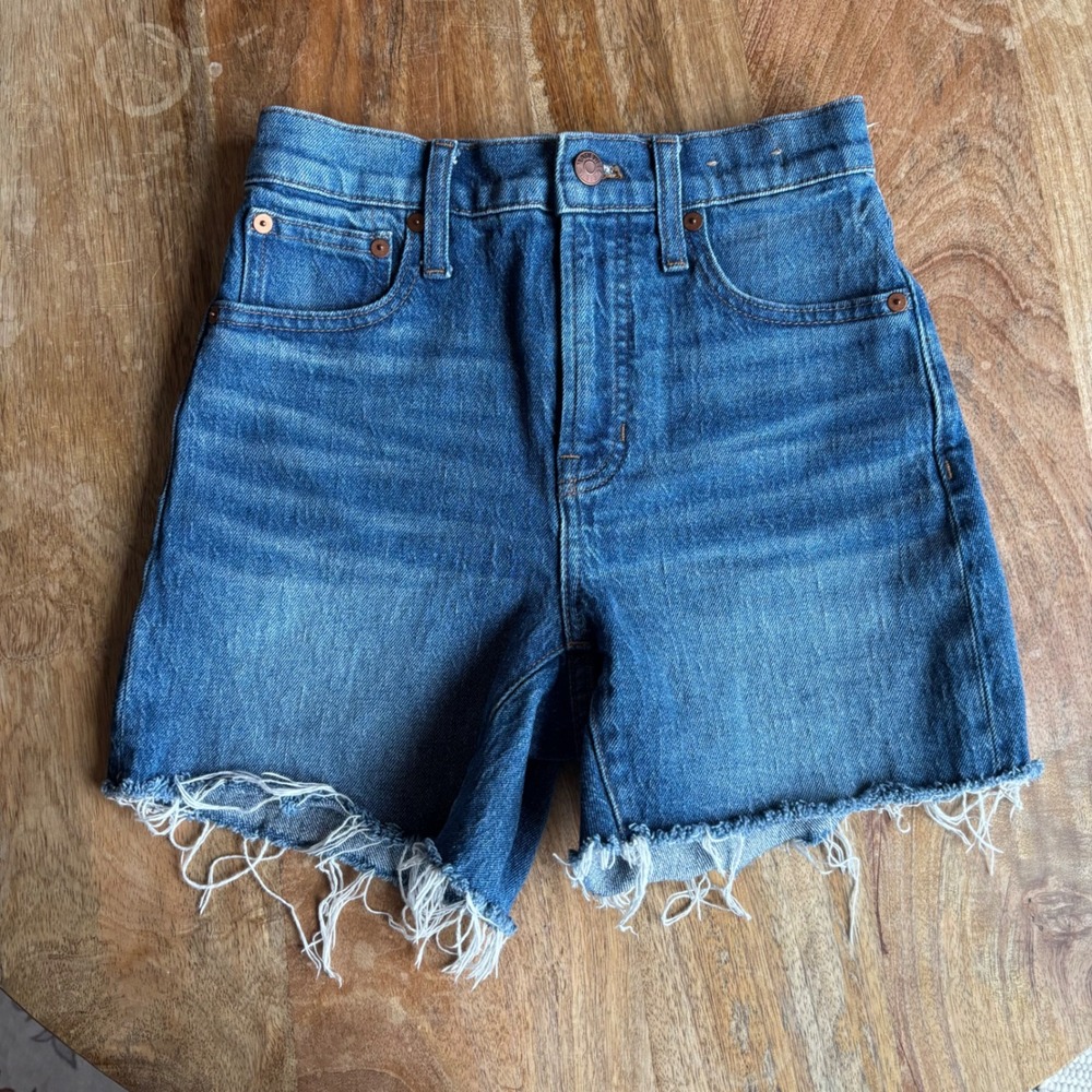 Madewell Jean Shorts Women 23 Blue Excellent Raw Hem Perfect Mid-Length Denim
